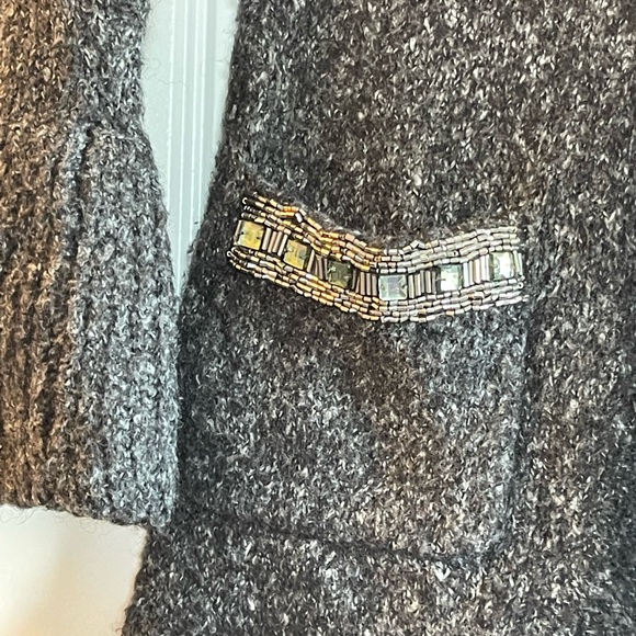 APT. 9 Women's Gray Cardigan Sweater Top Wool Ruffle Rhinestone Pockets, Sz S - Picture 8 of 16